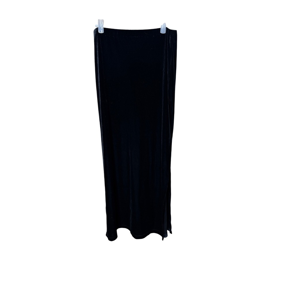 ENT Entrance Vintage Black Velvet Maxi Skirt Side Slit Made in USA Womens Large